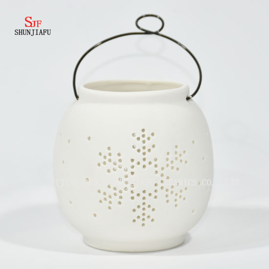 Lanterne de tempête de lampe à thé en céramique blanche - Bougeoir