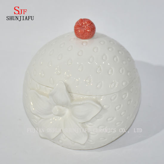 Forme de pomme et de fraise nouvelle boîte à bijoux ronde à la main de fleur blanche