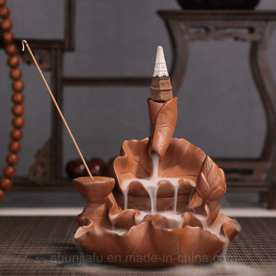 Brûleur d'encens en céramique à base de lotus brûleur d'encens à reflux de fumée d'aromathérapie / a