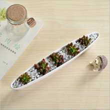 Mini pot de fleurs blanc en forme de bateau d'olive en céramique personnalisé