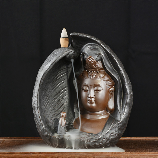 Ameublement décoration céramique noir or noir guanyin encensoir refoulement bouddha Statue artisanat cadeaux