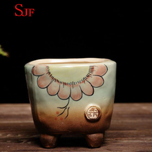 Pot de fleurs peint à la main en céramique poterie brute Zakka