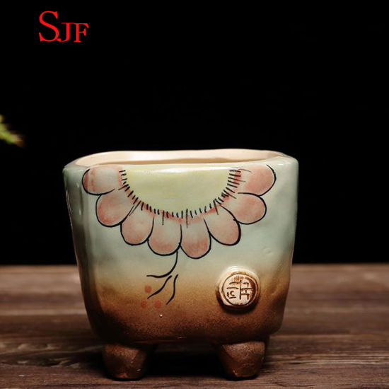 Pot de fleurs peint à la main en céramique poterie brute Zakka