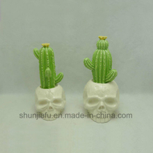 Cactus en céramique avec ameublement tête de mort