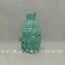 Vase à fleurs en céramique de paon vert