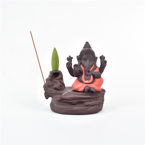 Brûleur d'encens à contre-courant en céramique rouge Ganesha