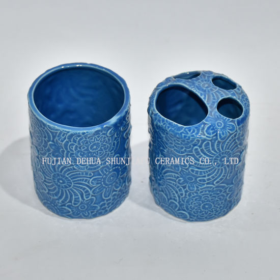 Ensemble de salle de bain 5 pièces en céramique bleue