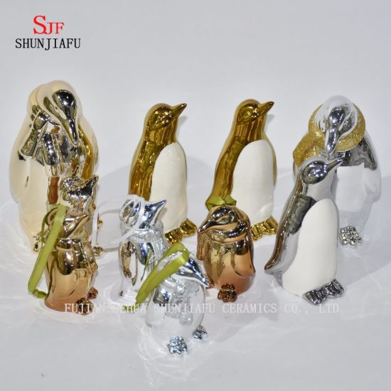 Pingouin mignon pour la famille / bureau / café / décoration de festival / galvanoplastie en céramique / a