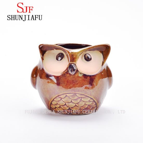 Pot de fleurs animal en porcelaine de jardinière de hibou de dessin animé en céramique / D