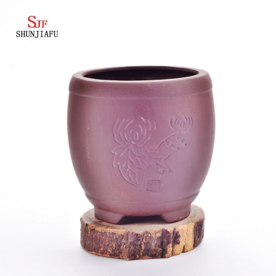 Pots de chair ronds de sable purper avec des motifs floraux jardinières succulentes jardin / petits pots de plantes en céramique