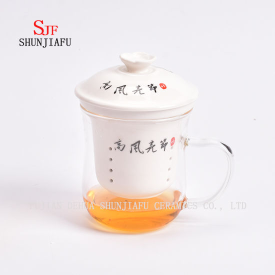 Tasse transparente créative en verre et tasse d'infuseur de thé en céramique