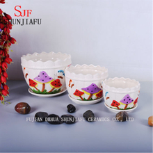 Ensemble de 3 pots de fleurs en céramique avec beau motif champignon