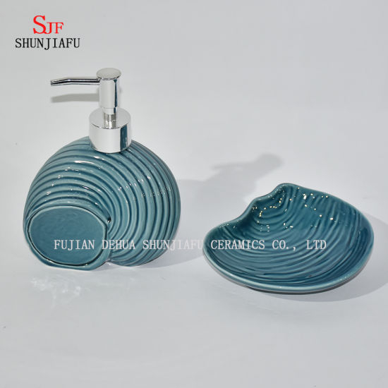 2 pièces, ensemble d'accessoires de salle de bain en céramique bleue