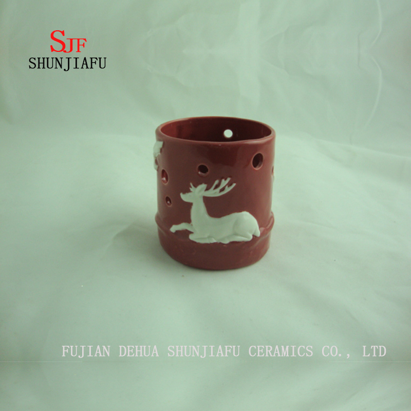 Bougeoir en c&eacute;ramique de tasse de bougie de mod&egrave;le de cerf pour des lumi&egrave;res de th&eacute;, taille de couleur rouge 3