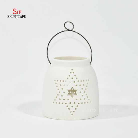 Lanterne de tempête de lampe de thé en céramique blanche