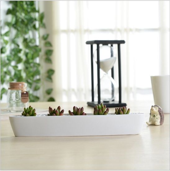 Mini pot de fleurs blanc en forme de bateau d'olive en céramique personnalisé