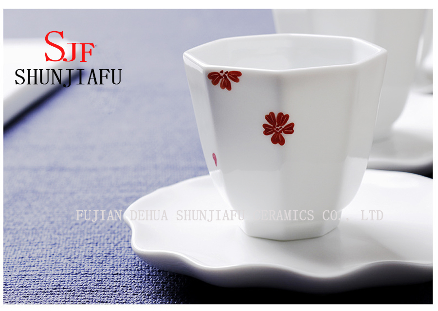 Tasse vitale de th&eacute; en porcelaine blanche brillante de haute cat&eacute;gorie, c&eacute;ramique de tasse d'octogone
