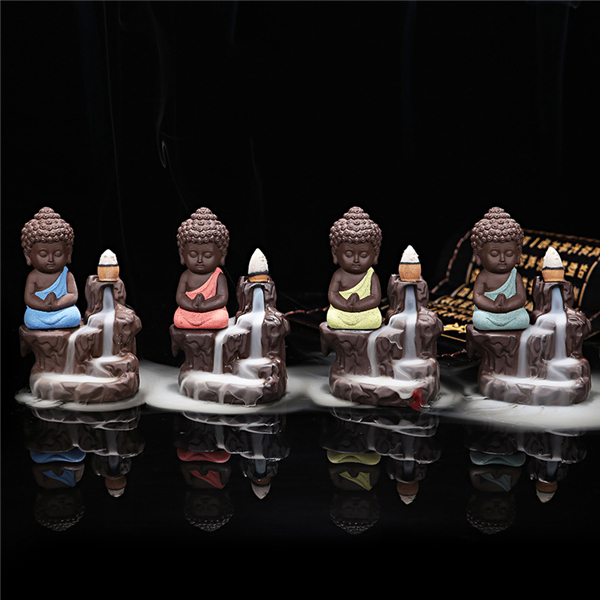 Encens en céramique brûleur d'encens tour de reflux cônes porte-bâtons en céramique porcelaine bouddha moine attrape-cendres - bleu
