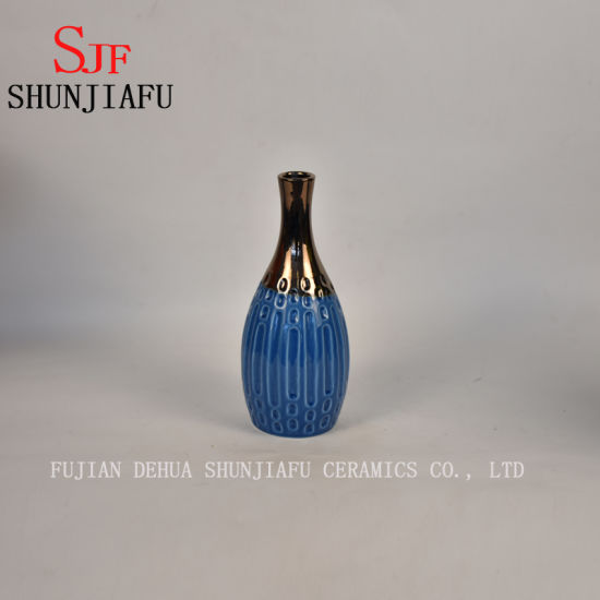 Petit vase à fleurs en céramique de style haut de gamme pour la décoration de la maison (bleu)