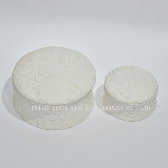 Céramique blanche ronde surélevée décorative / porte-bijoux supérieur de commode