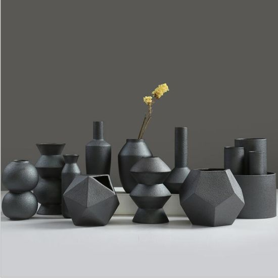 Vases en céramique de porcelaine, bouteille de fleuret noir en céramique