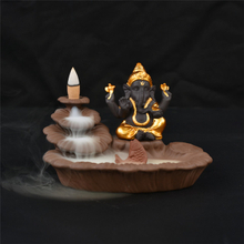 Porte-bâton doré Ganesha Backflow brûleur d'encens éléphant dieu emblème de bon augure et vase en verre succès cône en céramique encensoir décor à la maison