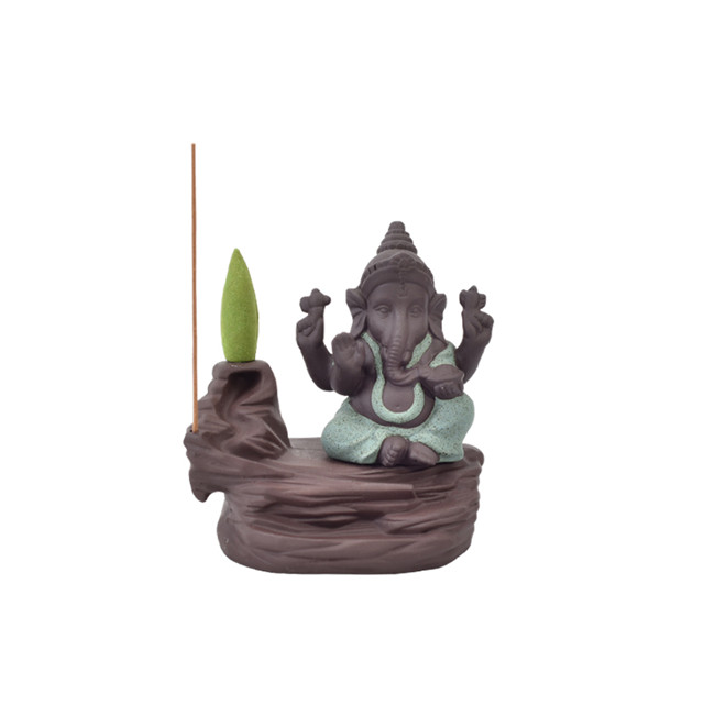 Accueil bâton supports vert Ganesha reflux brûleur d'encens éléphant dieu emblème de bon augure et succès en céramique cône encensoir décor à la maison