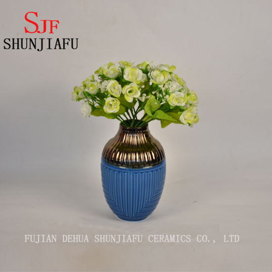 Petit vase à fleurs en céramique de style haut de gamme pour la décoration de la maison (bleu)