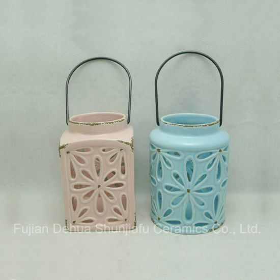 Lanternes à bougie anciennes en céramique évider