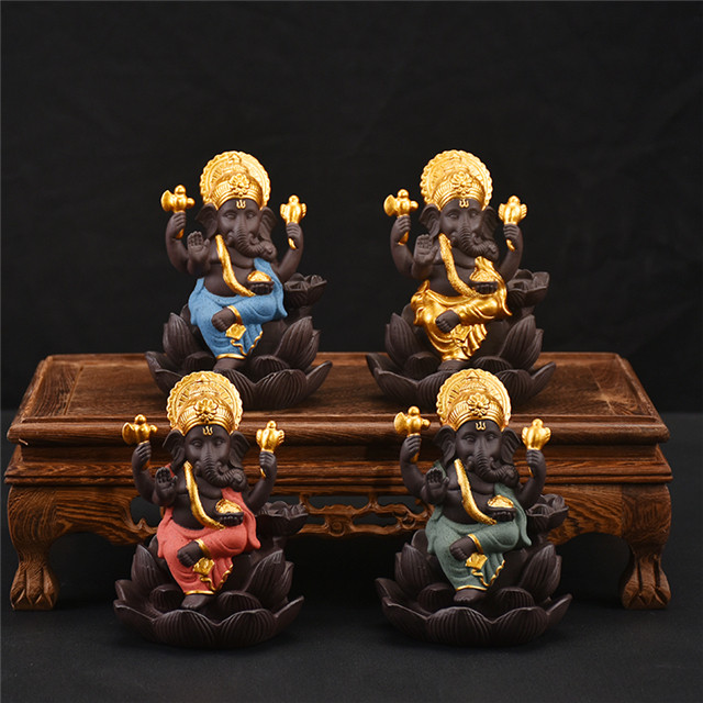 Gueues de style assis ganesha brûleur encens en céramique brûleur de brûleur 