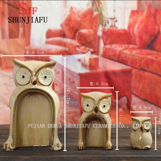 3 pièces / ensemble de décoration de la maison d'accent de hibou en céramique moyen,