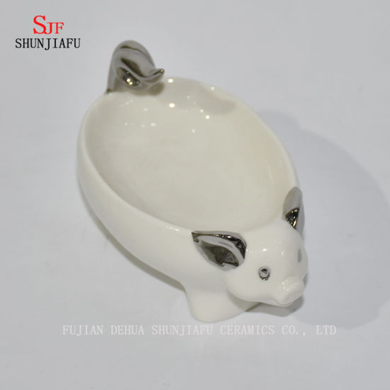Forme animale de chien / porc, support en céramique de caisse de savon de salle de bains à la maison