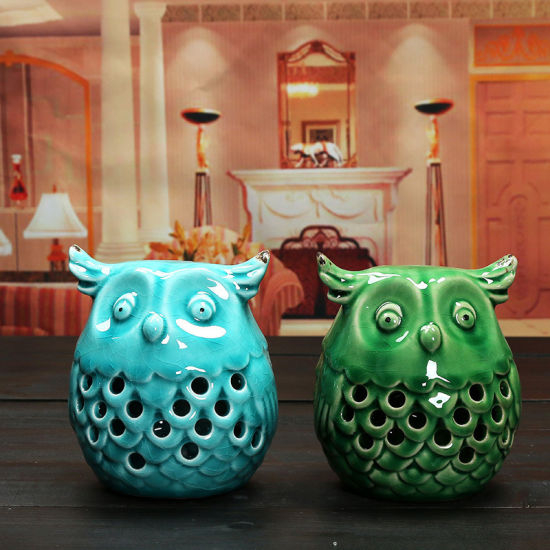 Nouveau porte-bougie hibou en céramique fait à la main vintage en porcelaine