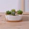 Pot de fleurs triangulaire en céramique blanche avec base en bambou