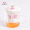 Filtre de doublure en céramique de tasse de fleur en verre résistant à la chaleur sur les tasses transparentes de bureau couvertes, 400 ml
