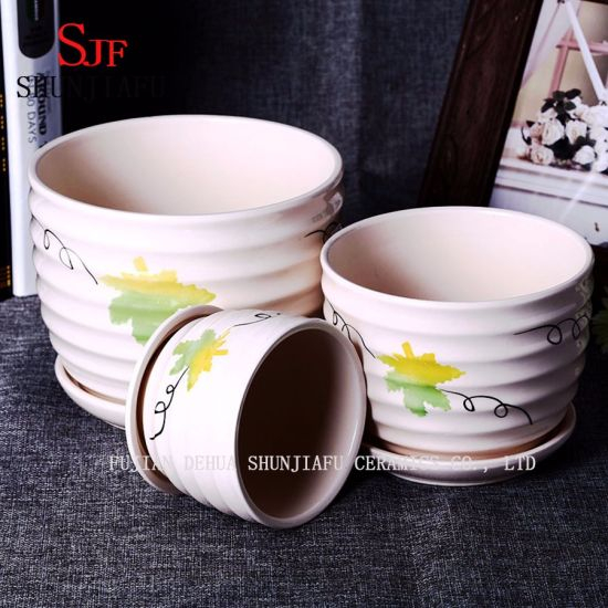 Feuille Patten Design Plant Pots De Fleurs Soucoupes Attachées Pots En Céramique