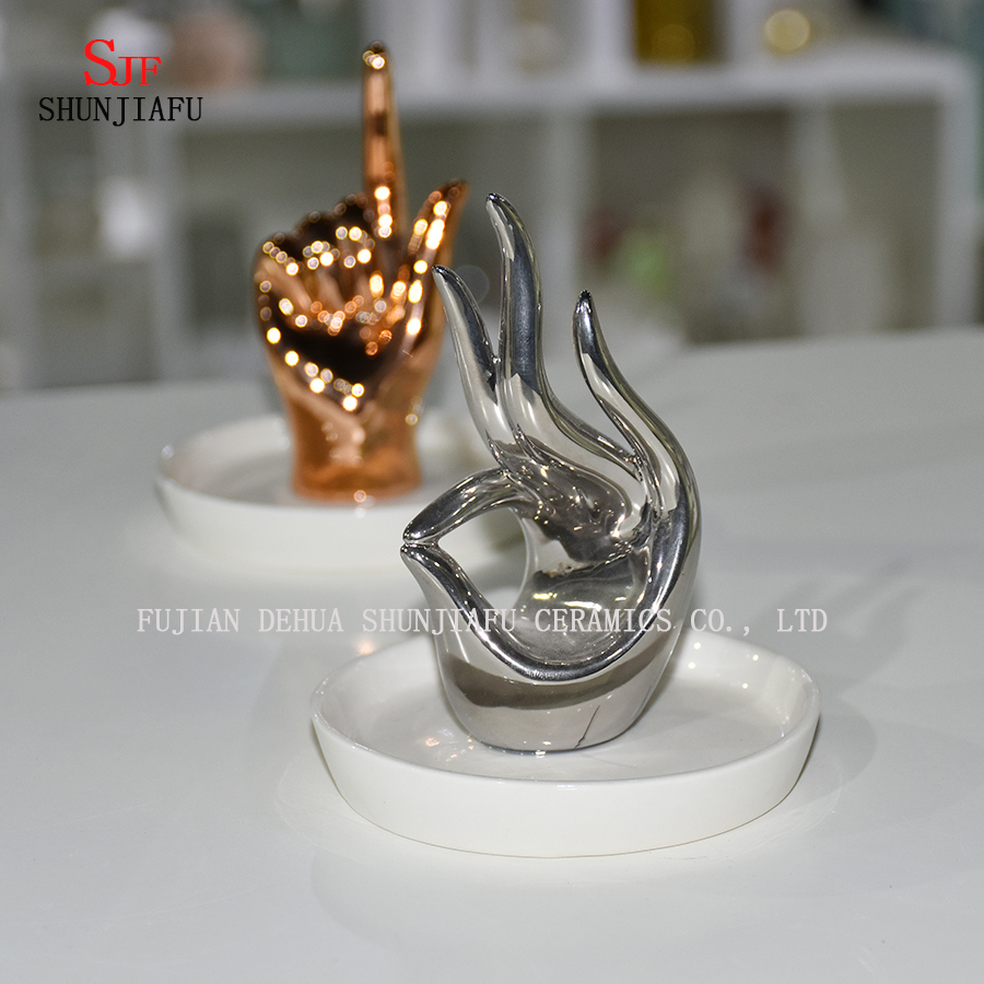 Support de main pr&eacute;sentoir de bijoux collier boucle d'oreille porte-bracelet organisateur support tour galvanoplastie en c&eacute;ramique