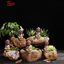 Jardins de conteneurs de pot de fleurs succulentes petit bouddha mignon