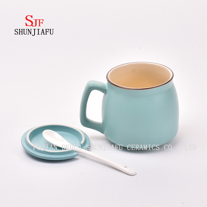 Tasse cr&eacute;ative en c&eacute;ramique avec couvercle. Tasse &agrave; caf&eacute; pour le petit d&eacute;jeuner