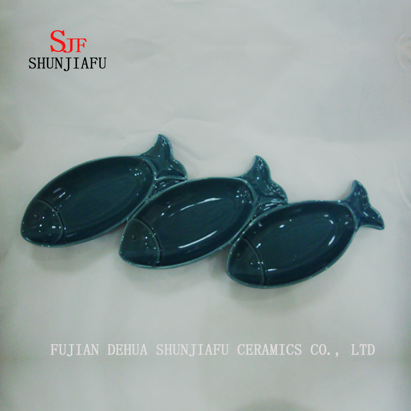 Stock Show 3PCS plaques en c&eacute;ramique polyvalentes R, soucoupes en porcelaine multicolore bol ensemble de vaisselle pour vinaigre / salade sauce soja / Wasabi / Chili Oil-Ocean Series