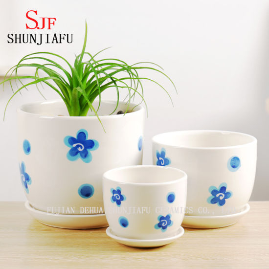 Pot de fleurs en céramique forme ronde lot de 3
