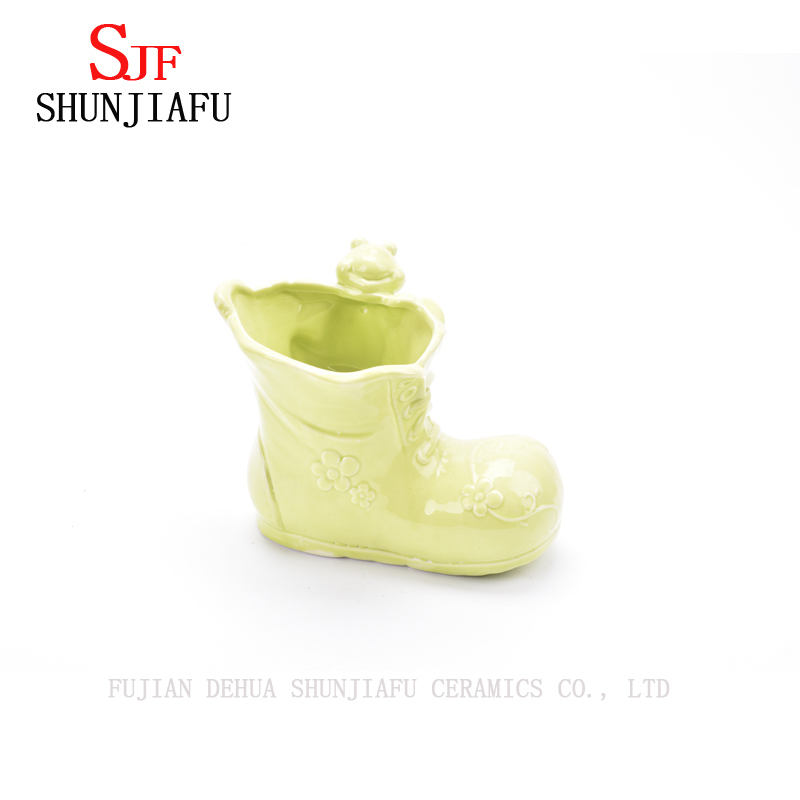 Chaussures de vase en c&eacute;ramique cr&eacute;atives avec grenouille pour la d&eacute;coration de salon