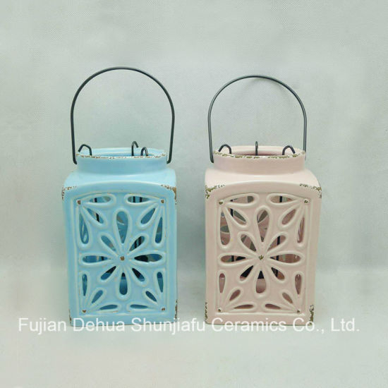 Lanternes à bougie anciennes en céramique évider