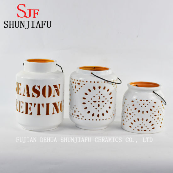 Assortiment de lanternes en céramique Urban Trends (blanc et jaune)