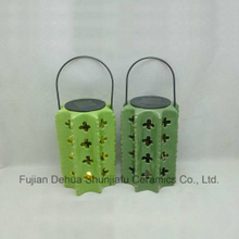 Lanterne solaire en céramique avec cactus