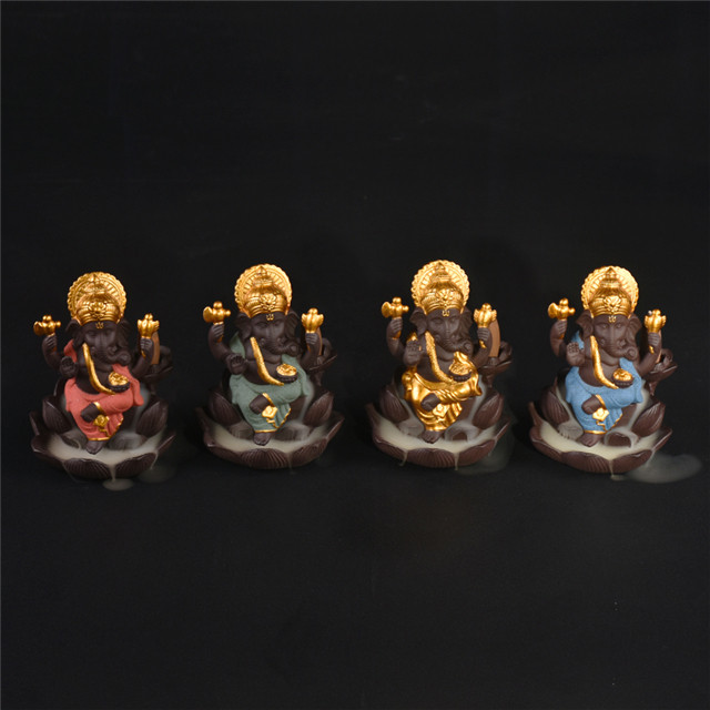 Gueues de style assis ganesha brûleur encens en céramique brûleur de brûleur 