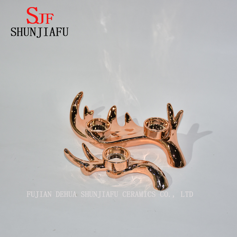 Galvanoplastie support de bougie de cerf en c&eacute;ramique pour la d&eacute;coration &agrave; la maison / Festival de No&euml;l