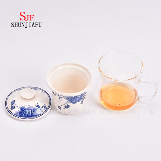 Tasse à thé fleur pour bureau et maison, filtre en céramique et tasse en verre borosilicaté, tasses à thé en verre avec couvercle