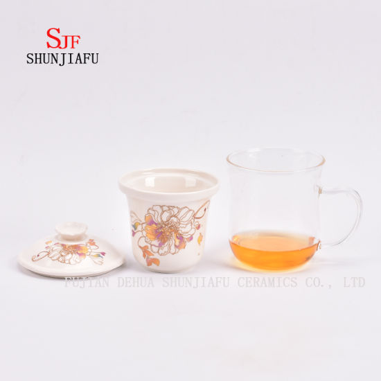 Tasse à thé fleur en verre filtre en céramique 400 ml