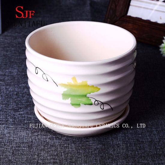 Feuille Patten Design Plant Pots De Fleurs Soucoupes Attachées Pots En Céramique